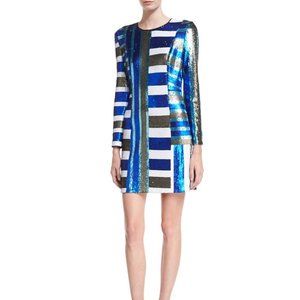 NWT Diane Von Furstenberg Long-sleeve Crewneck Sequin Mini Cocktail Dress